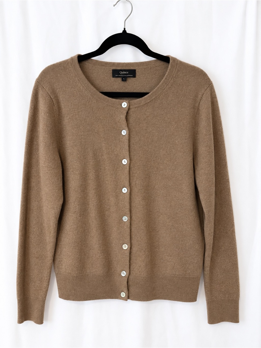 Quince Classic Crewneck Cashmere Cardigan - Camel Brown